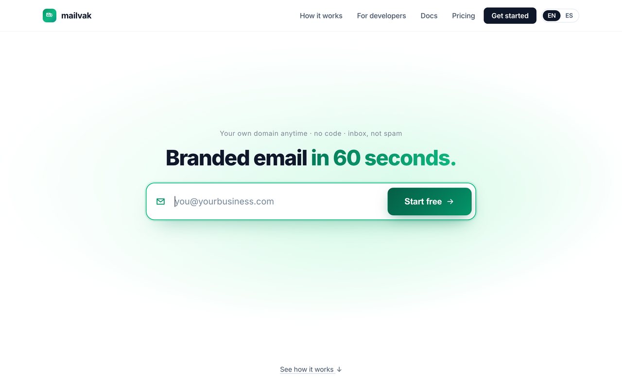 The mailvak.com homepage